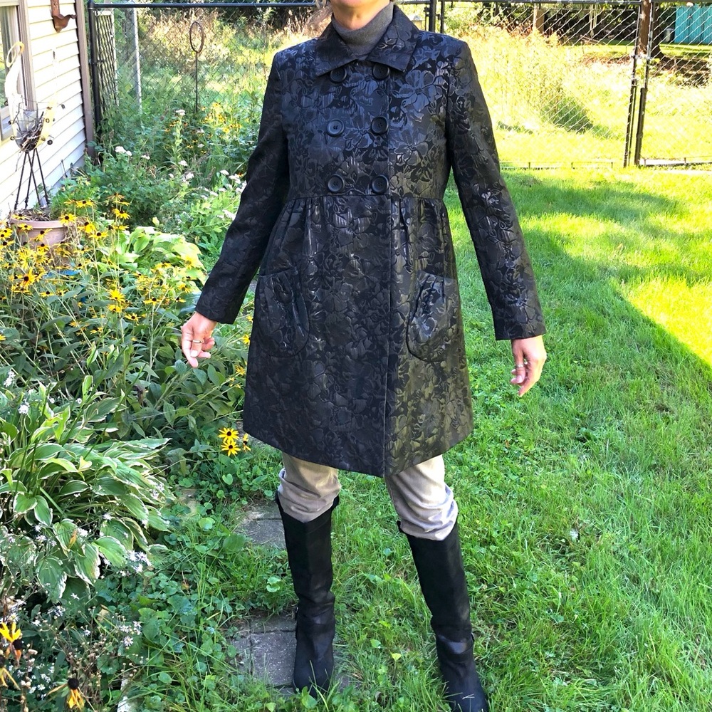 M Simply Vera Wang Floral Black Double-Breasted Coat Jacket Dressy Formal